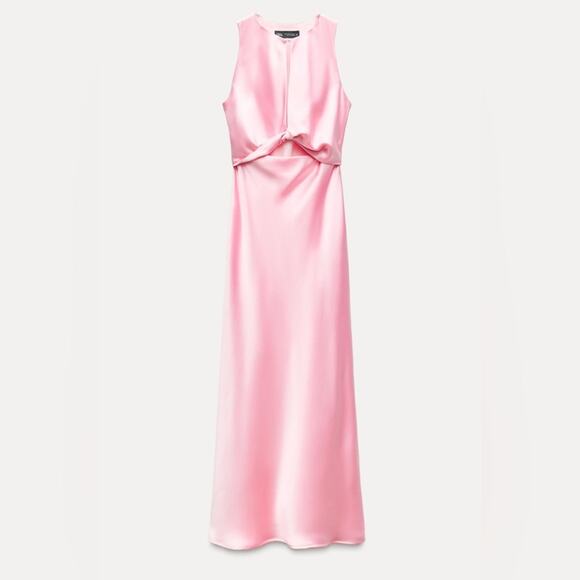 NWT-Zara- SATIN EFFECT CUT OUT MIDI DRESS-S - Picture 1 of 6
